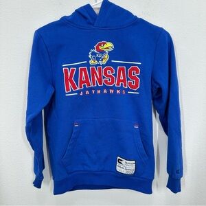 Kansas Jayhawks Bright Blue Hooded Sweatshirt Kids Size Medium 8-10